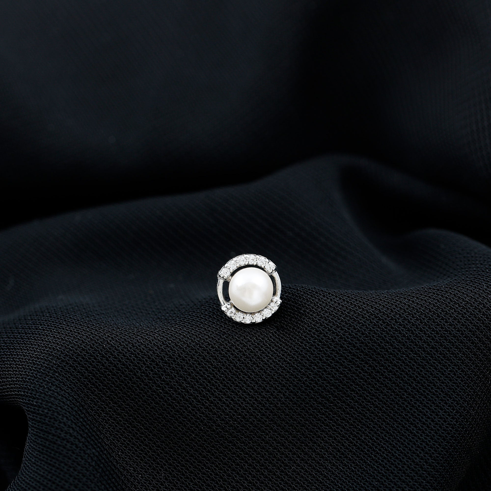 Real Freshwater Pearl Circle Cartilage Earring with Diamond Freshwater Pearl - ( AAA ) - Quality - Arisha Jewels