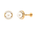 Real Freshwater Pearl Circle Cartilage Earring with Diamond Freshwater Pearl - ( AAA ) - Quality - Arisha Jewels