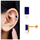 Real Freshwater Pearl Two Stone Helix Earring with Sapphire Freshwater Pearl - ( AAA ) - Quality - Arisha Jewels