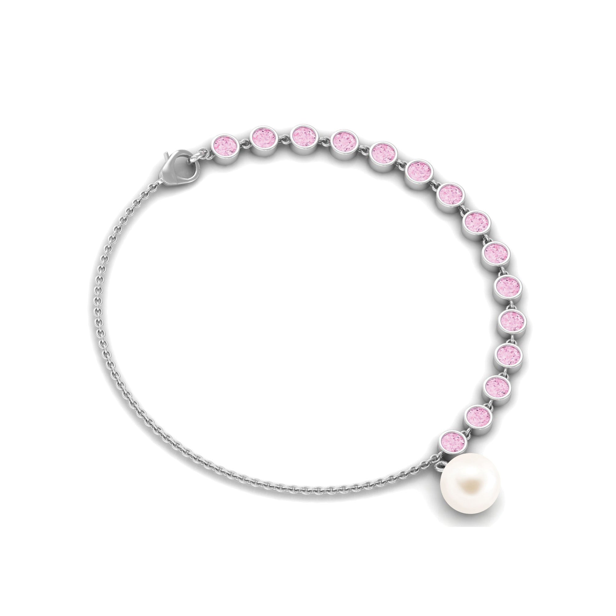 Arisha Jewels-Freshwater Pearl Charm Bracelet with Pink Sapphire