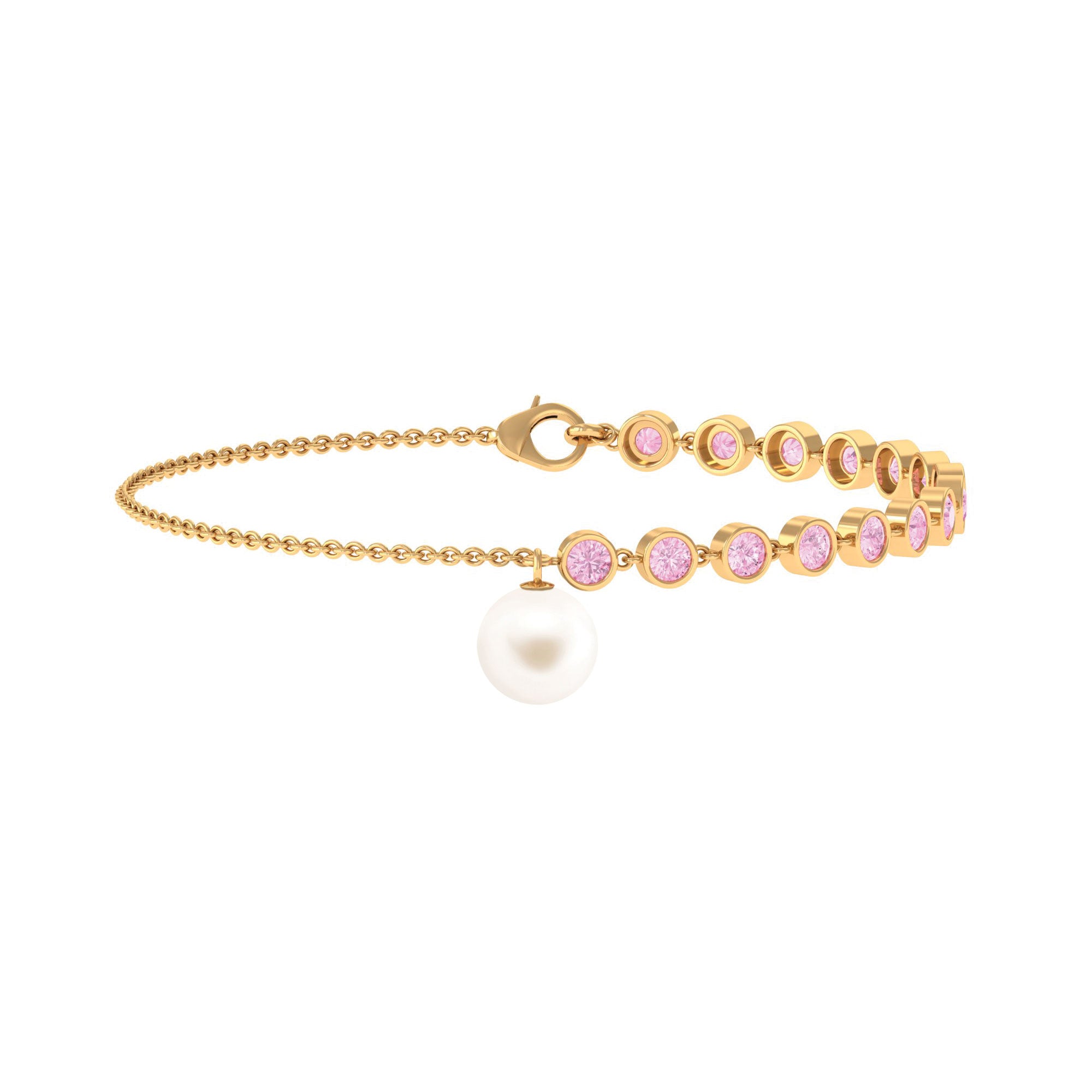 Arisha Jewels-Freshwater Pearl Charm Bracelet with Pink Sapphire