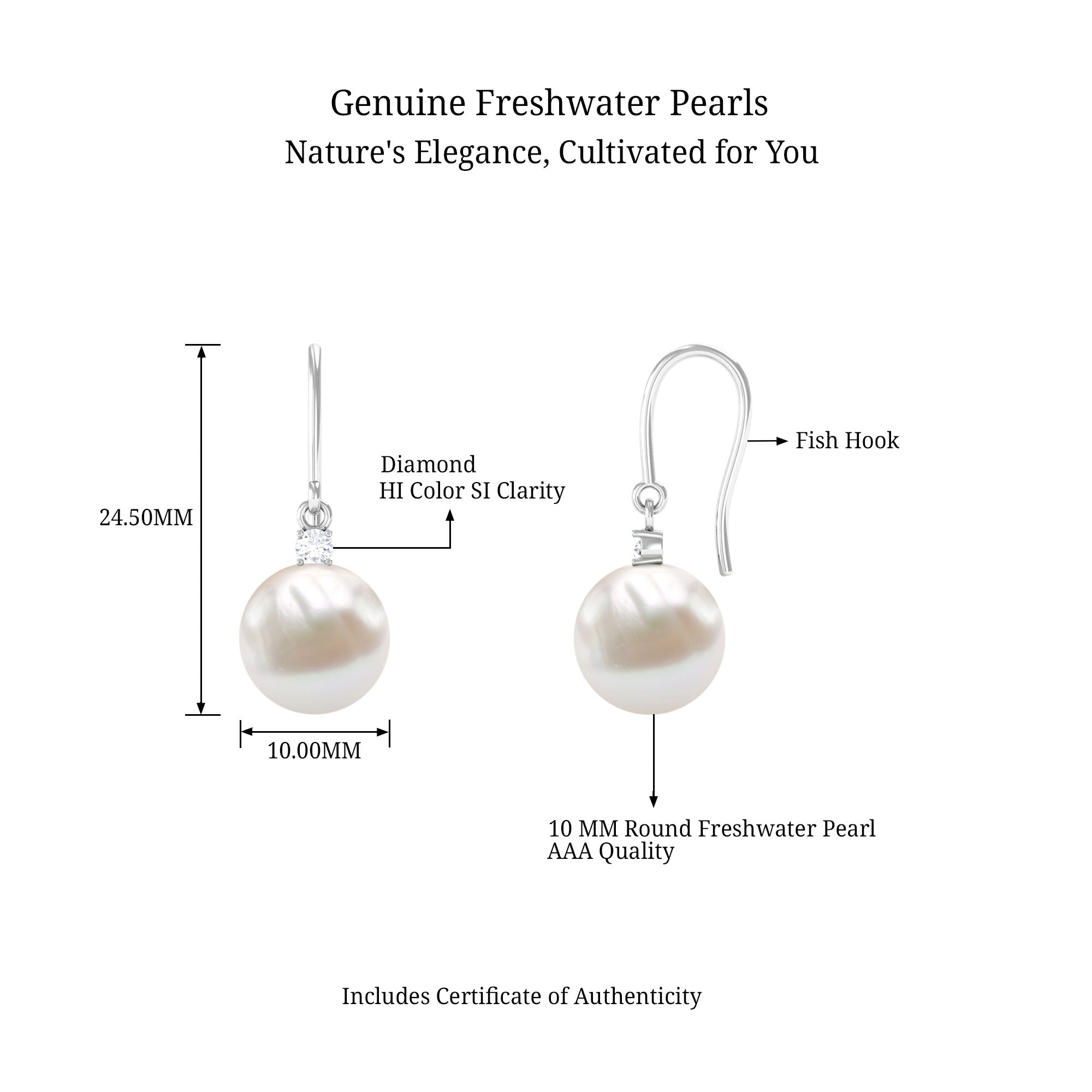 Arisha Jewels-White Freshwater Pearl Drop Earrings with Diamond
