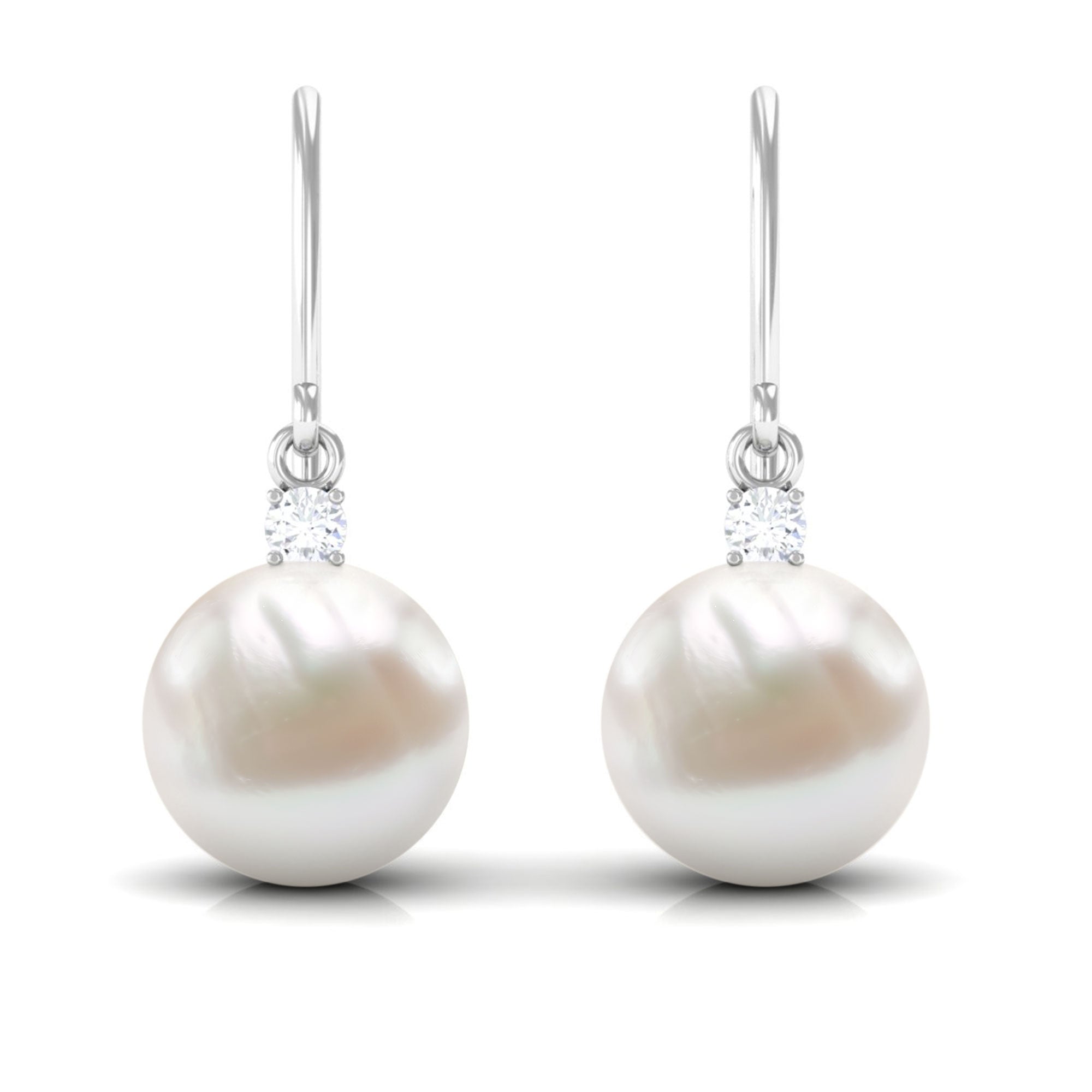 Arisha Jewels-White Freshwater Pearl Drop Earrings with Diamond