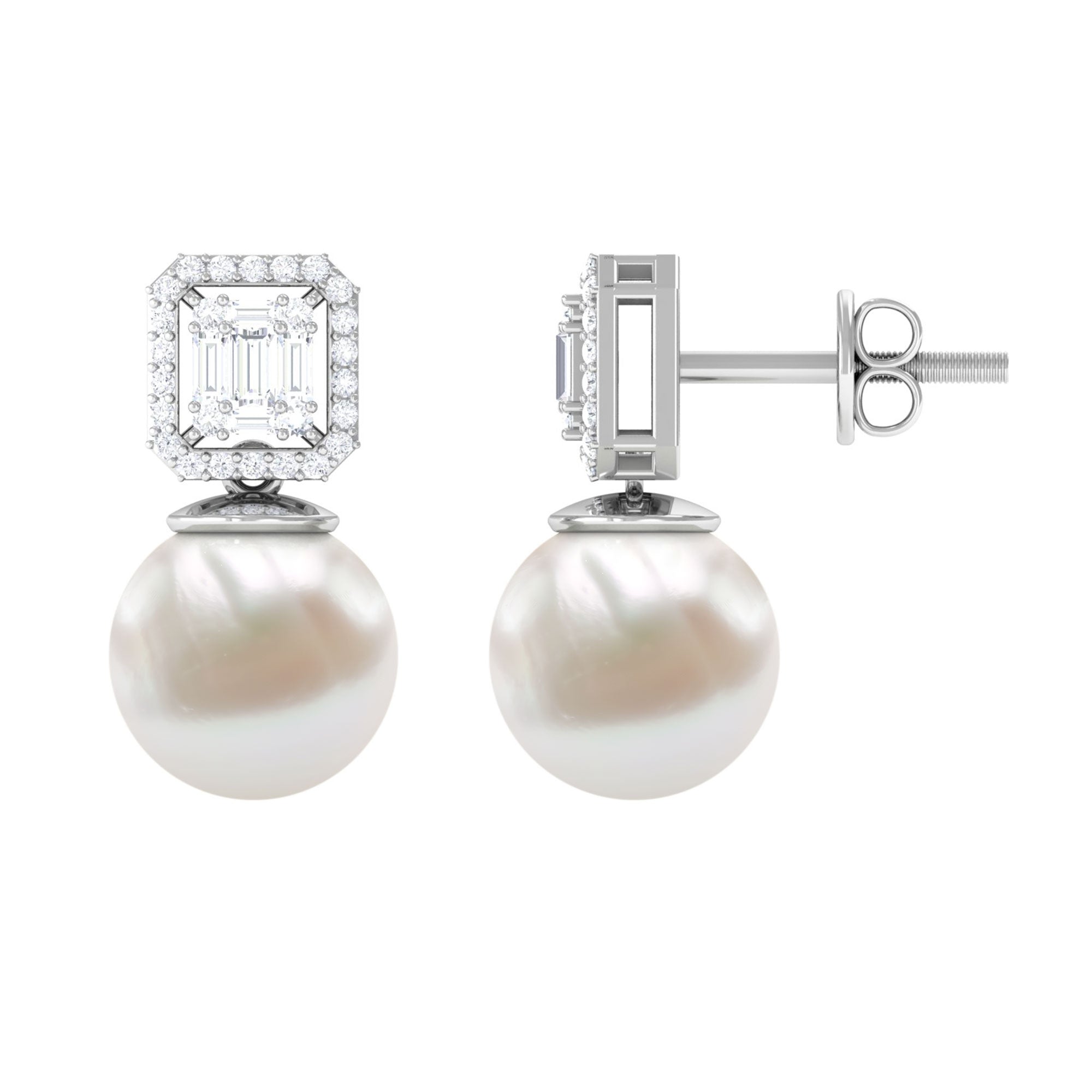 Arisha Jewels-Classic Freshwater Pearl Drop Earrings with Diamond