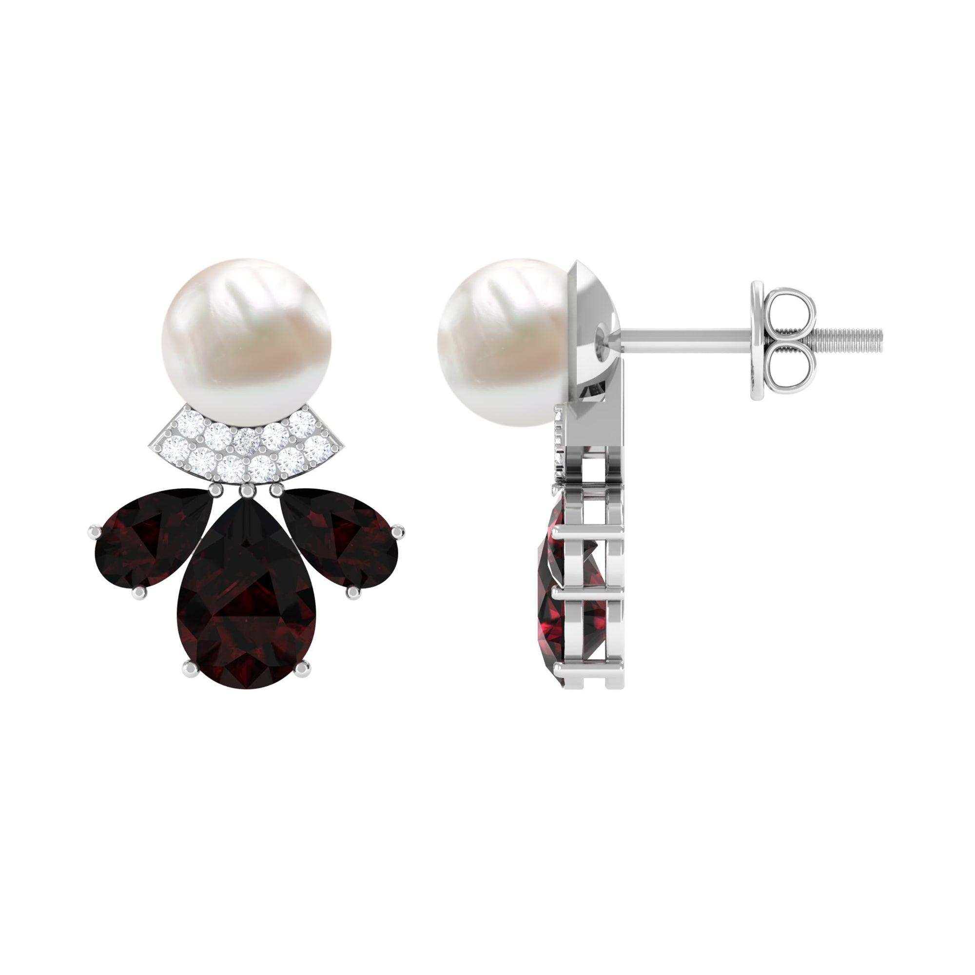 Arisha Jewels-Freshwater Pearl Statement Earrings with Ruby and Diamond