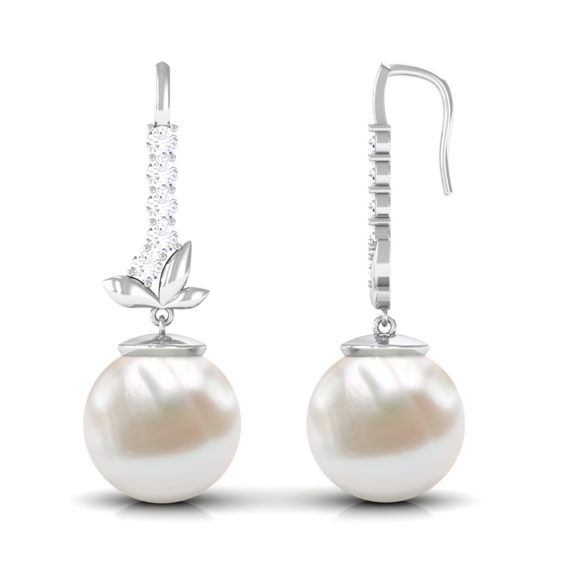 Arisha Jewels-Nature Inspired Freshwater Pearl Drop Earrings with Diamond