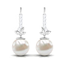 Arisha Jewels-Nature Inspired Freshwater Pearl Drop Earrings with Diamond