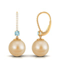 South Sea Pearl Drop Earrings with Aquamarine and Diamond South Sea Pearl-AAAA Quality - Arisha Jewels