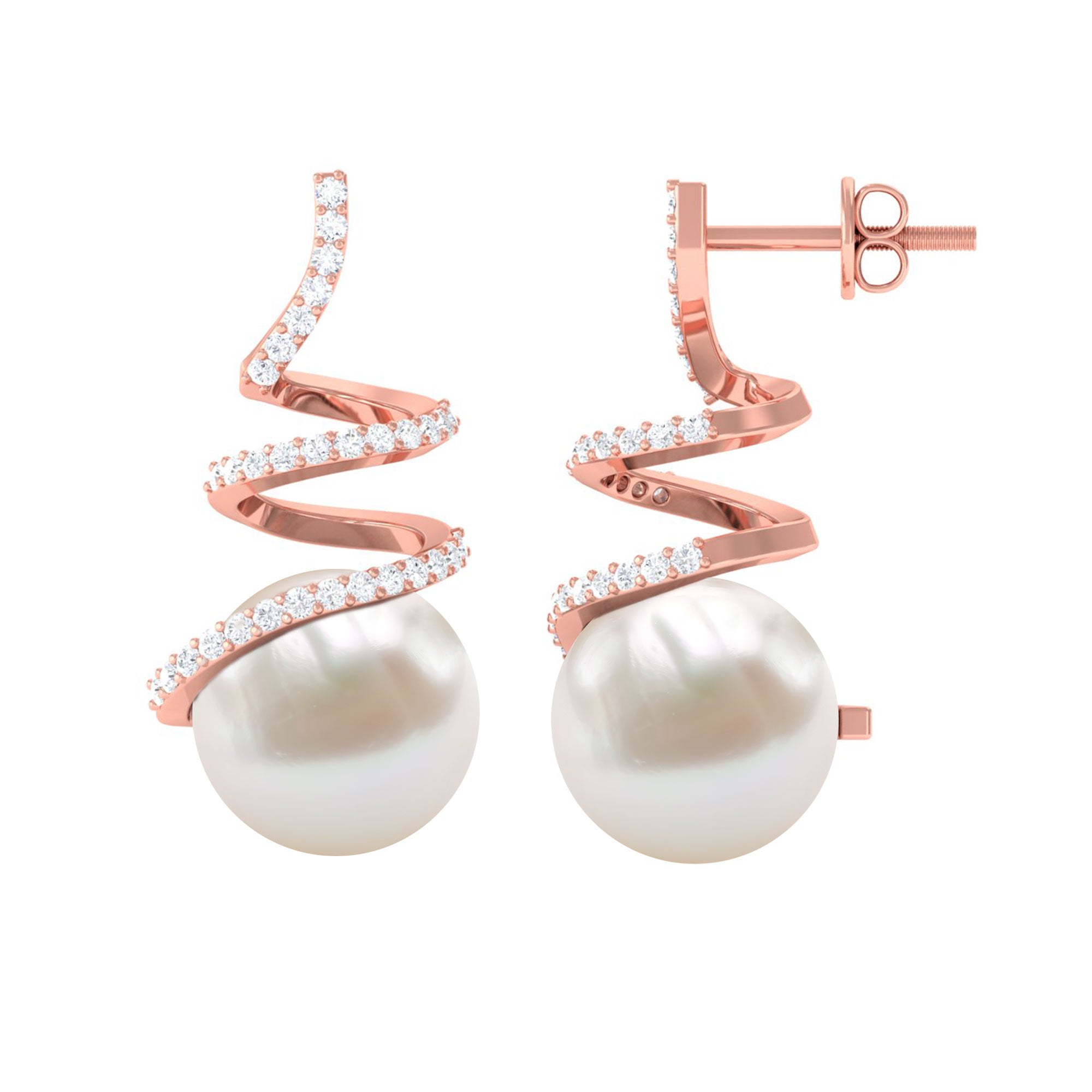 Arisha Jewels-Contemporary Freshwater Pearl Drop Earrings with Diamond