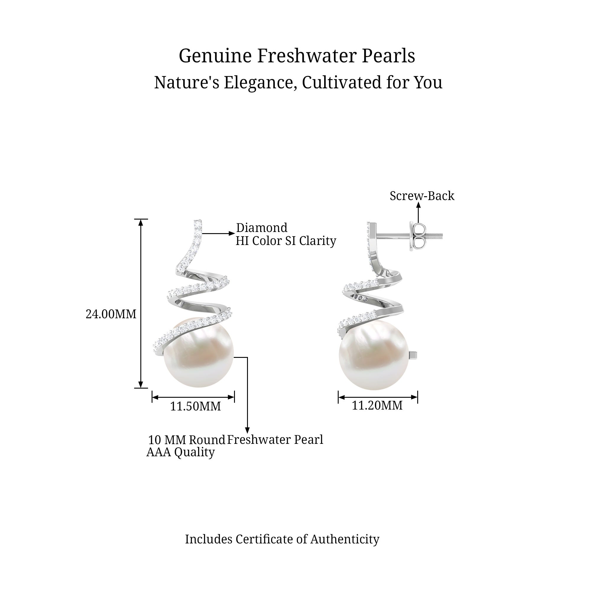 Arisha Jewels-Contemporary Freshwater Pearl Drop Earrings with Diamond