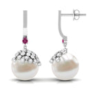 Arisha Jewels-Designer Cultured White Pearl Drop Earrings with Pink Tourmaline