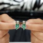 Arisha Jewels-Natural Certified Black Tahitian Pearl Leaf Stud Earrings with Created Emerald