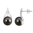Arisha Jewels-Minimal Black Tahitian Pearl Stud Earrings with Diamond