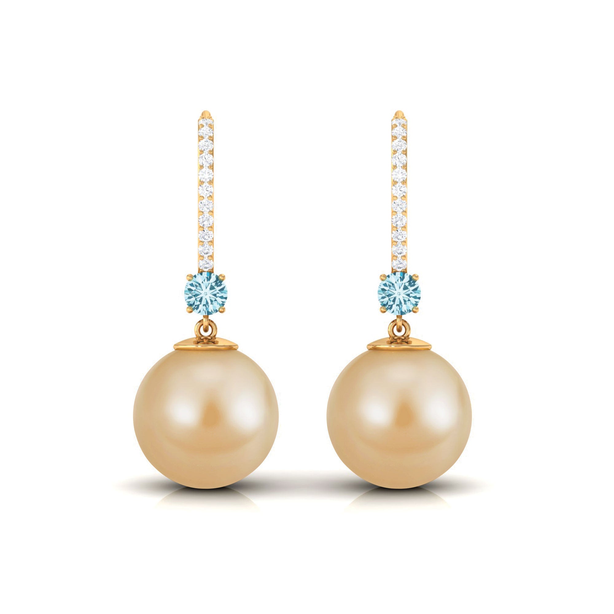 South Sea Pearl Drop Earrings with Aquamarine and Diamond South Sea Pearl-AAA Quality - Arisha Jewels