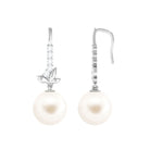 Arisha Jewels-Nature Inspired Freshwater Pearl Drop Earrings with Diamond