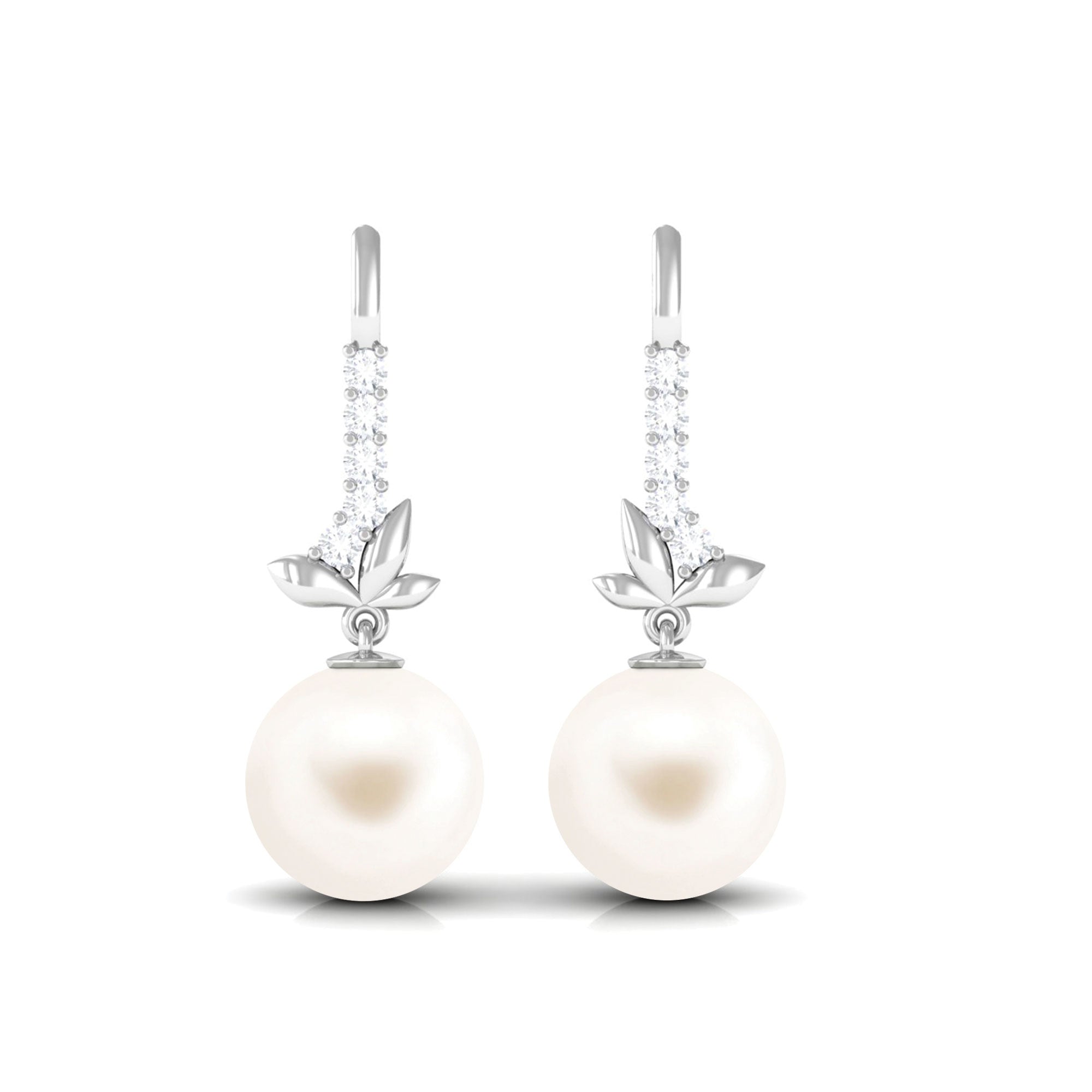 Arisha Jewels-Nature Inspired Freshwater Pearl Drop Earrings with Diamond