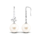 Arisha Jewels-Nature Inspired Freshwater Pearl Drop Earrings with Diamond