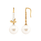 Arisha Jewels-Nature Inspired Freshwater Pearl Drop Earrings with Diamond