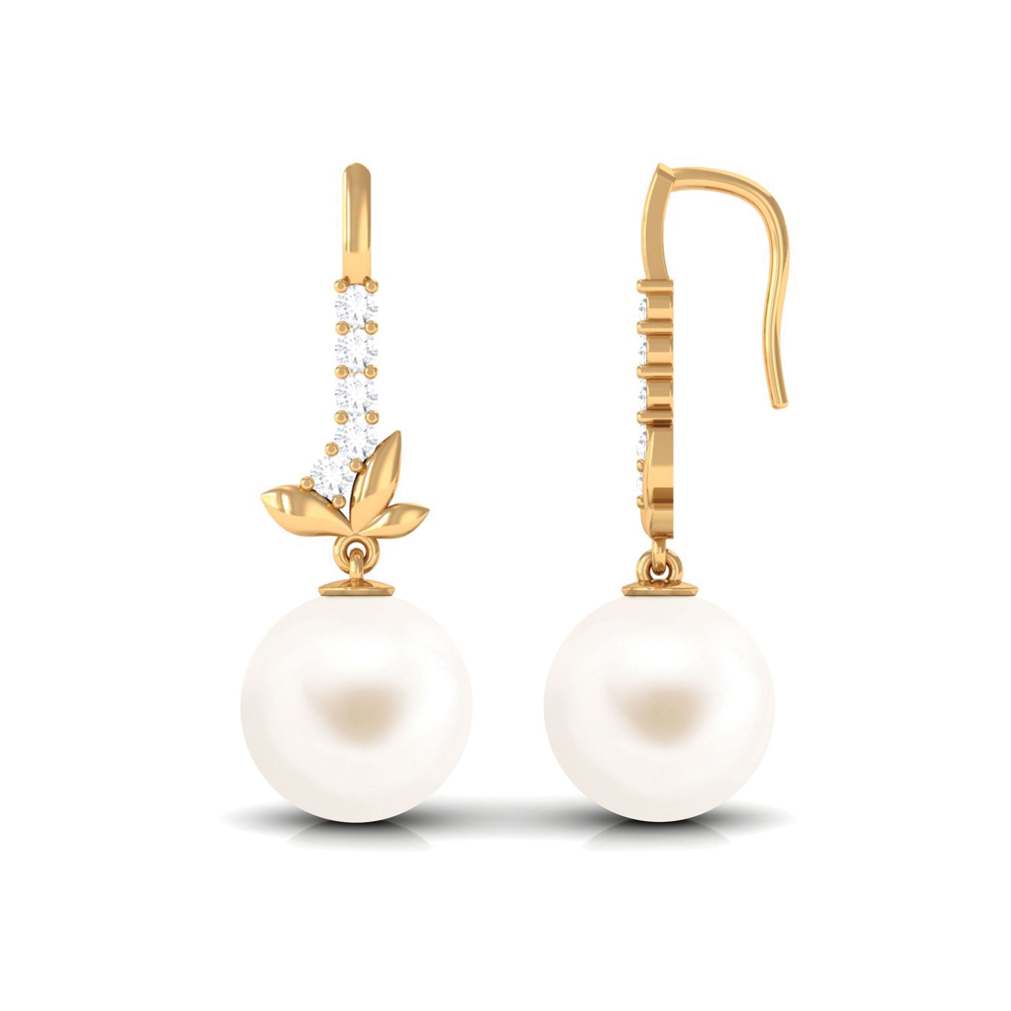 Arisha Jewels-Nature Inspired Freshwater Pearl Drop Earrings with Diamond