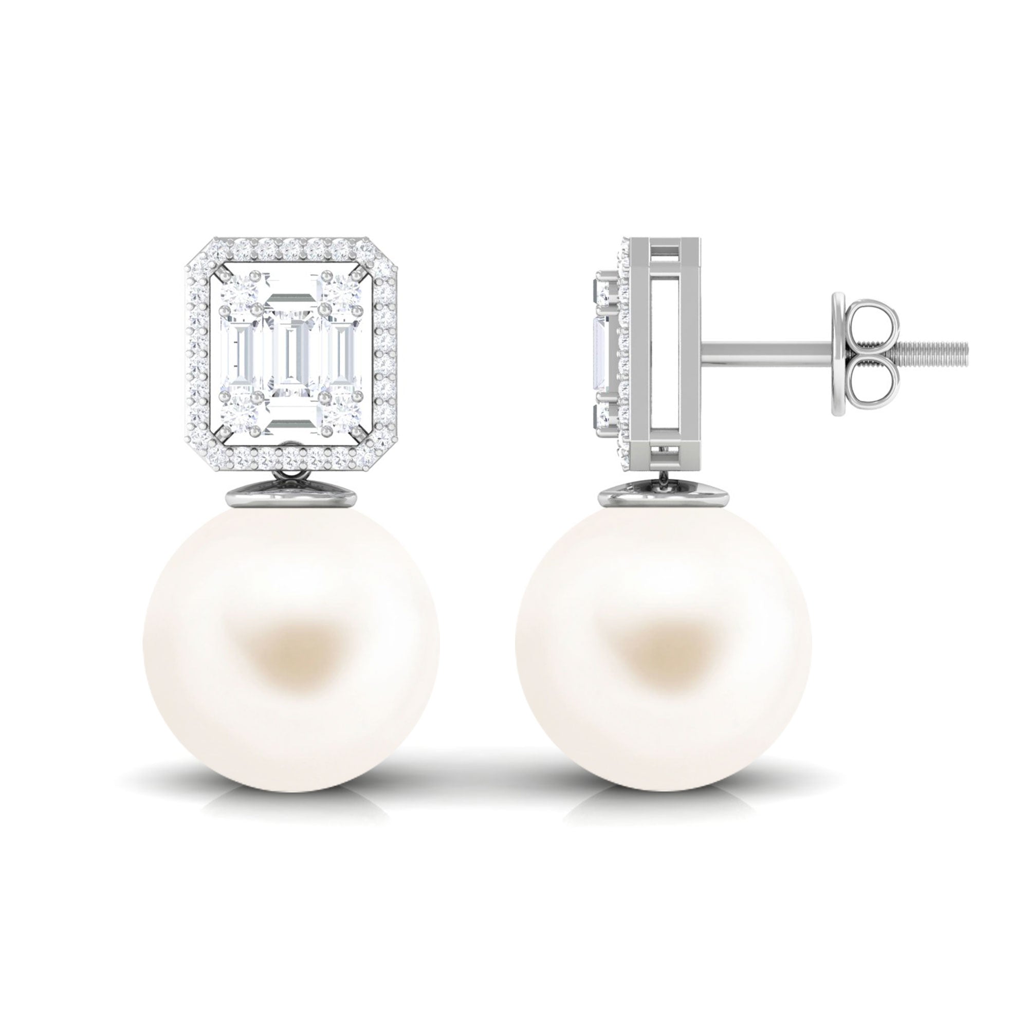 Arisha Jewels-Classic Freshwater Pearl Drop Earrings with Diamond