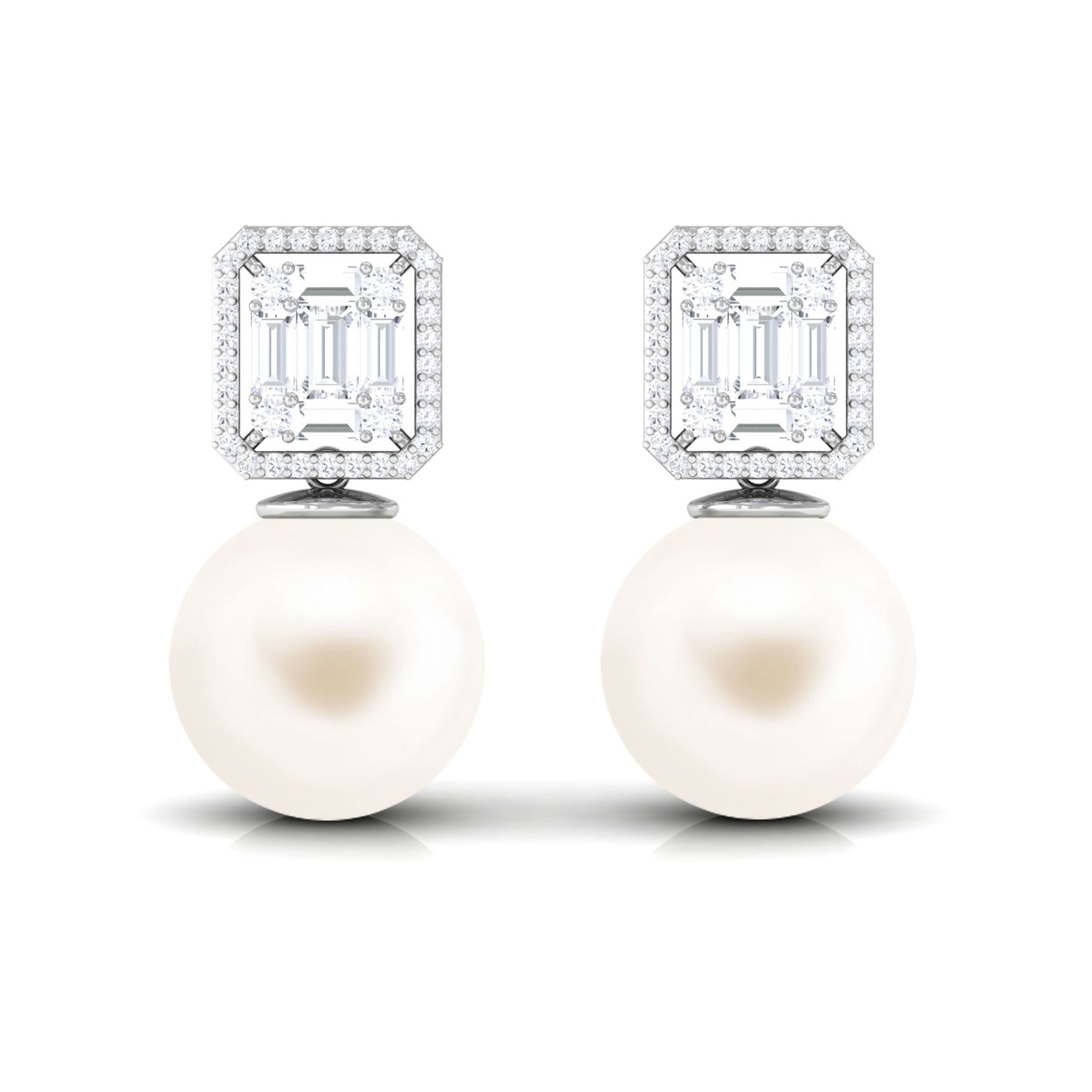 Arisha Jewels-Classic Freshwater Pearl Drop Earrings with Diamond