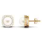 Arisha Jewels-Freshwater Pearl Stud Earrings with Diamond Halo
