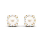 Arisha Jewels-Freshwater Pearl Stud Earrings with Diamond Halo