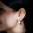 Vintage Style Pearl Drop Earrings with Tourmaline and Moissanite - Arisha Jewels