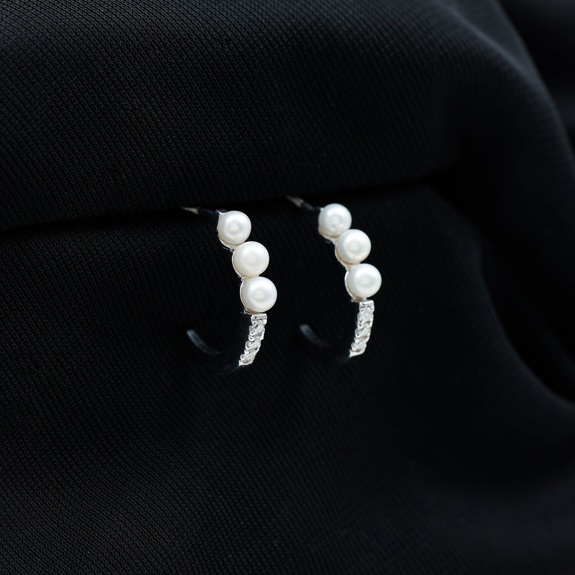 Classic Freshwater Pearl Half Hoop Silver Earrings Freshwater Pearl - ( AAA ) - Quality 92.5 Sterling Silver - Arisha Jewels