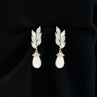 Arisha Jewels-Certified Natural Freshwater Pearl Teardrop Dangle Earrings with Moissanite