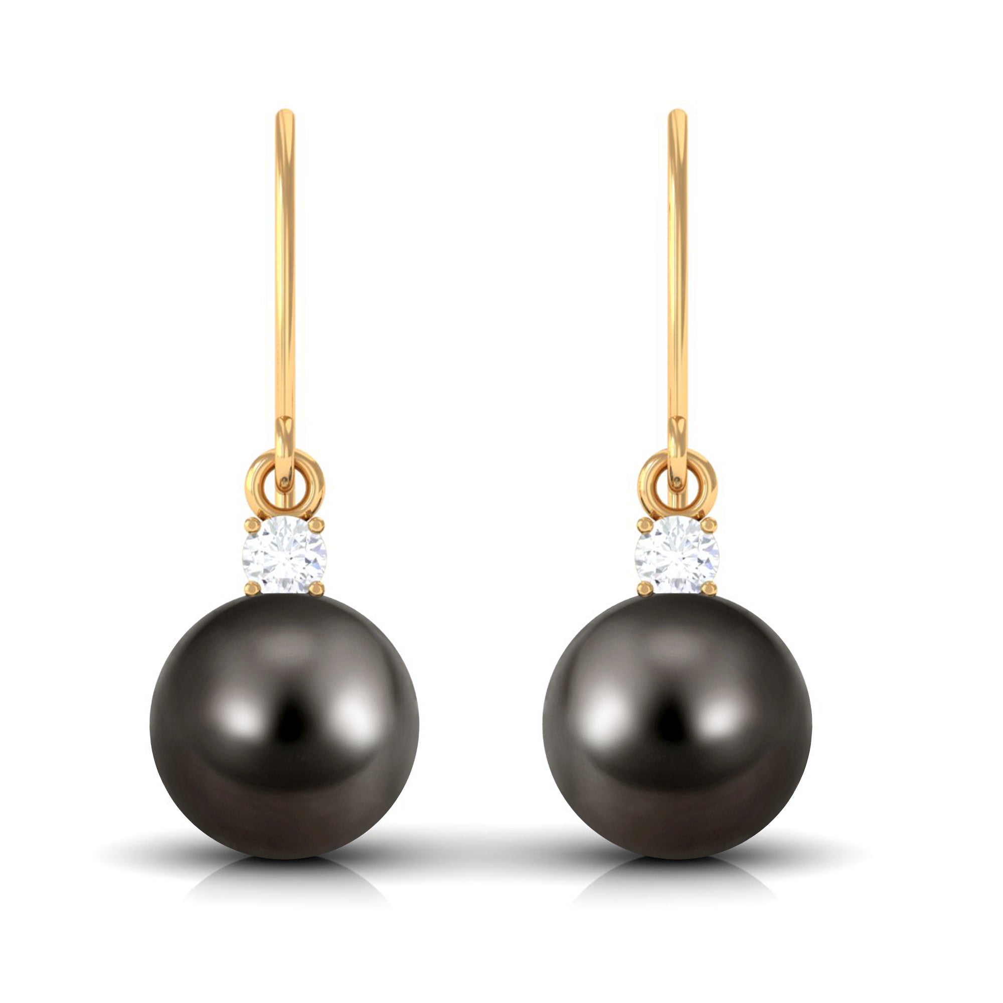 Arisha Jewels-Solitaire Tahitian Pearl Drop Earrings with Diamond
