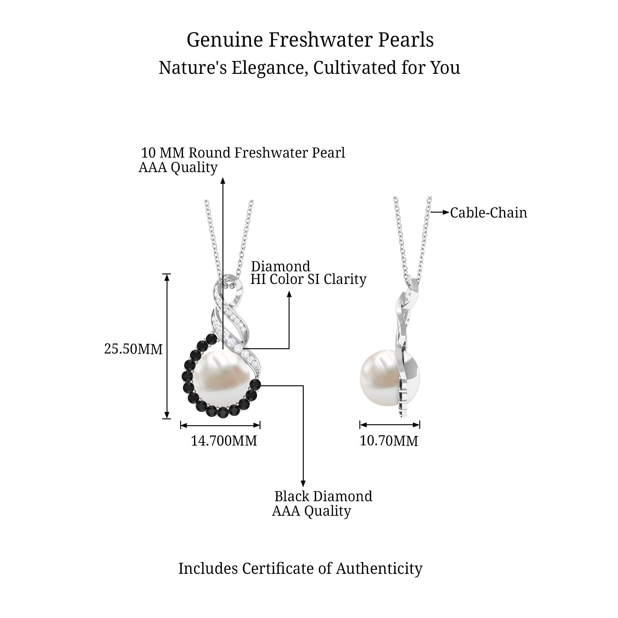 Arisha Jewels-Freshwater Pearl Infinity Dangle Pendant with Black and White Diamond