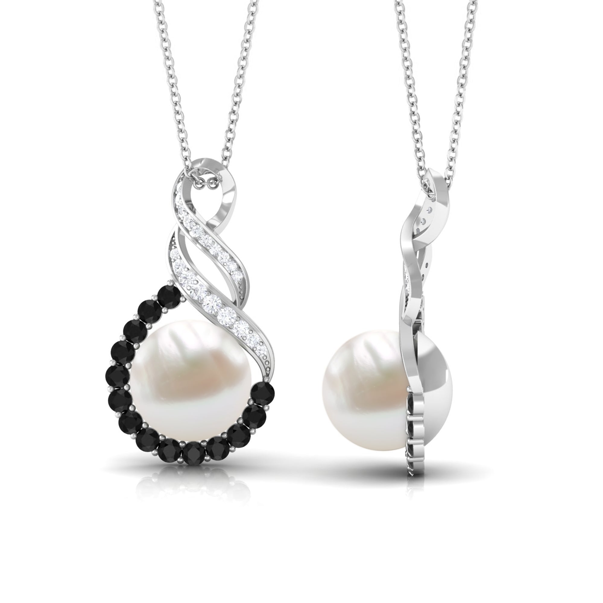 Arisha Jewels-Freshwater Pearl Infinity Dangle Pendant with Black and White Diamond