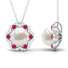 Arisha Jewels-White Freshwater Pearl Statement Pendant with Ruby and Diamond