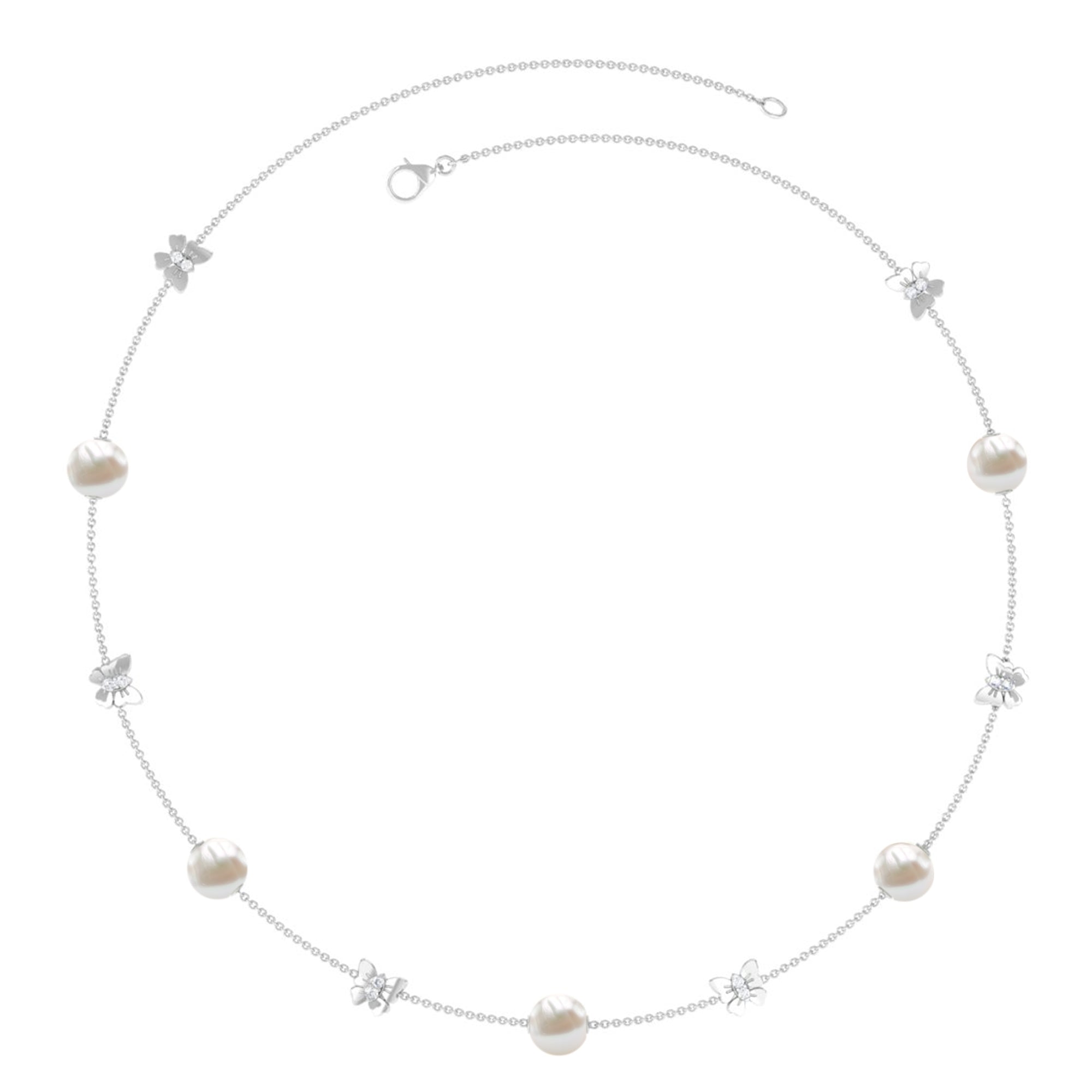 Arisha Jewels-Animal Inspired Freshwater Pearl Station Chain Necklace with Diamond