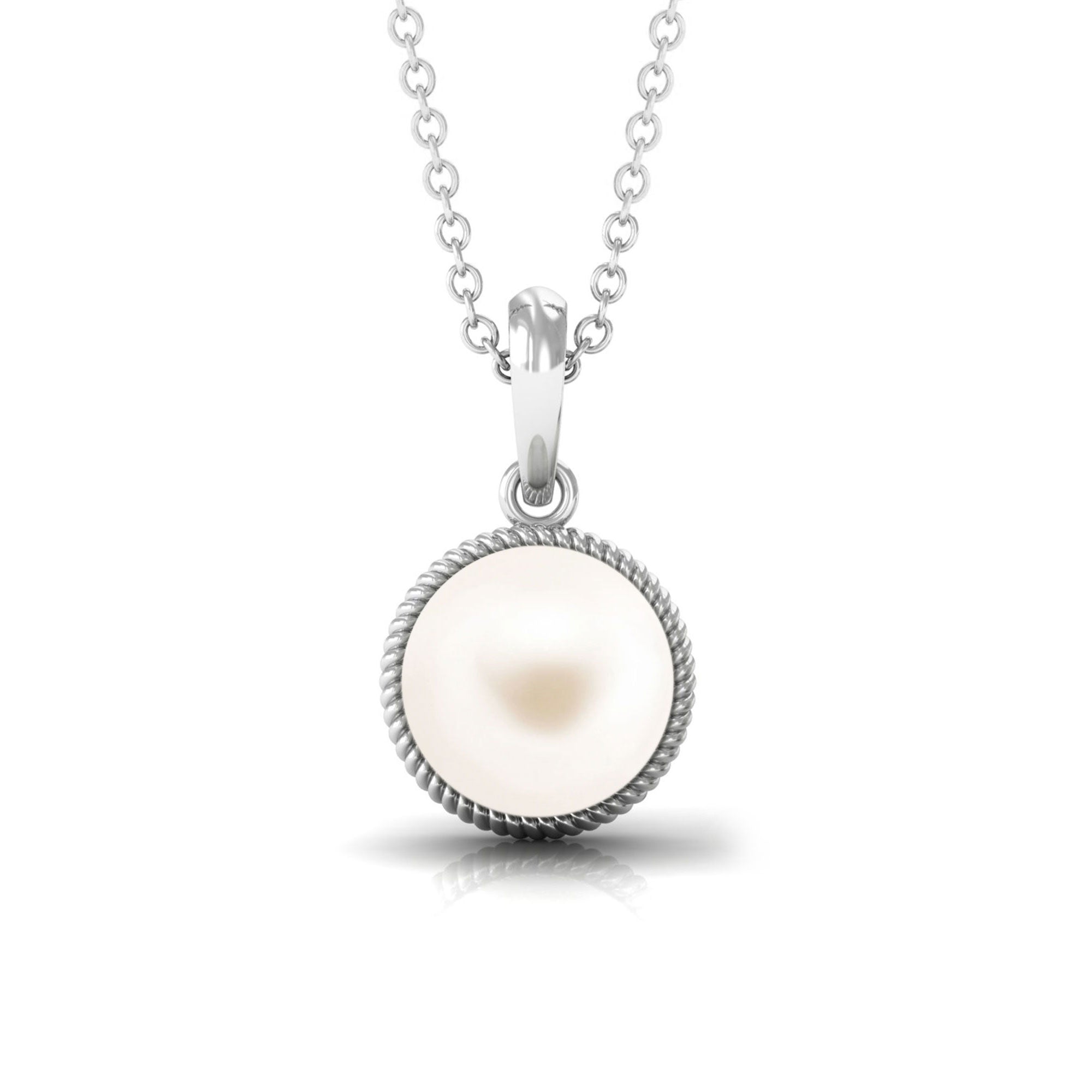 Arisha Jewels-Freshwater Pearl Solitaire Pendant in Twisted Rope Frame