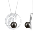 Arisha Jewels-Ocean Sea Wave Tahitian Black Pearl Pendant Necklace with Moissanite