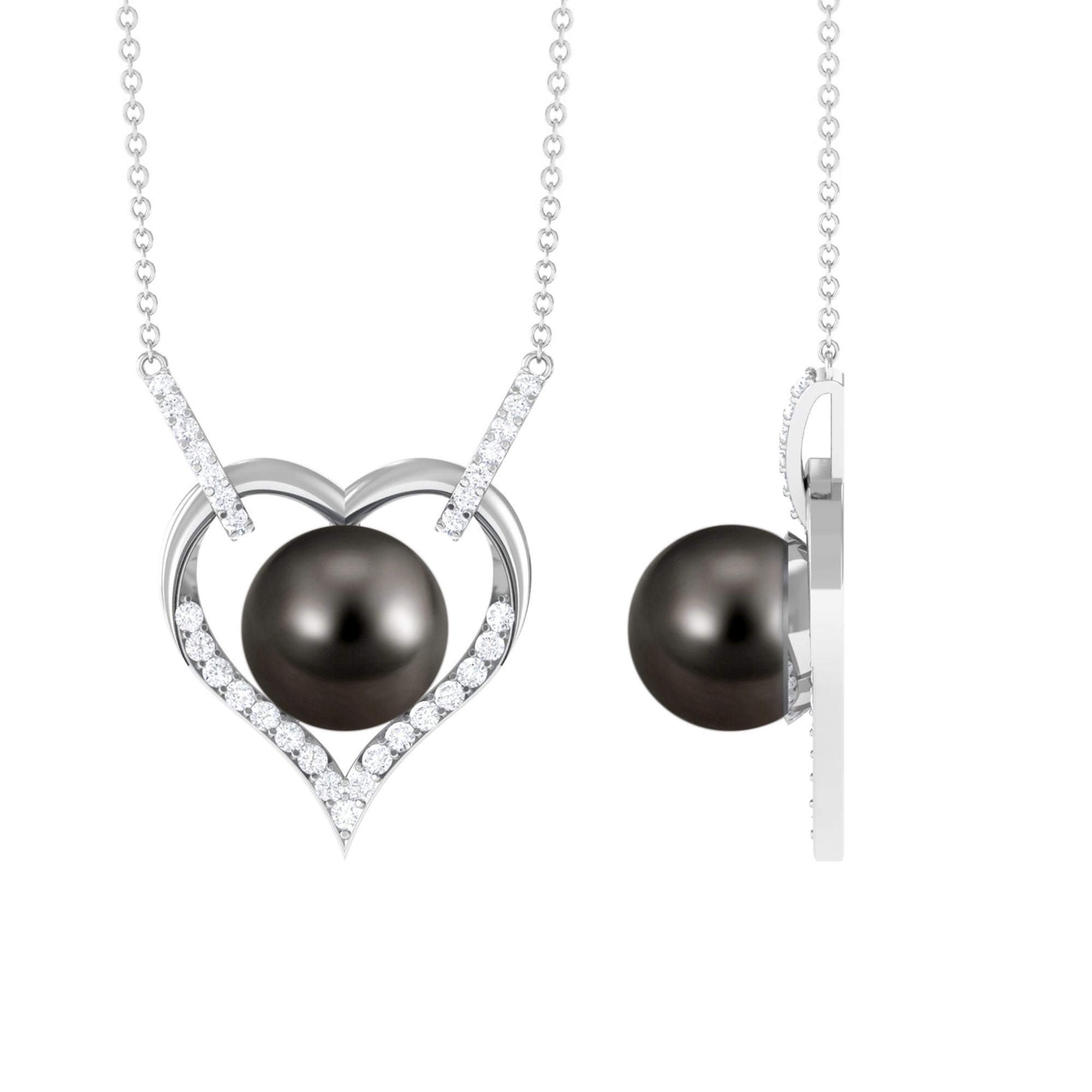 Arisha Jewels-Elegant Tahitian Pearl Heart Necklace with Diamond