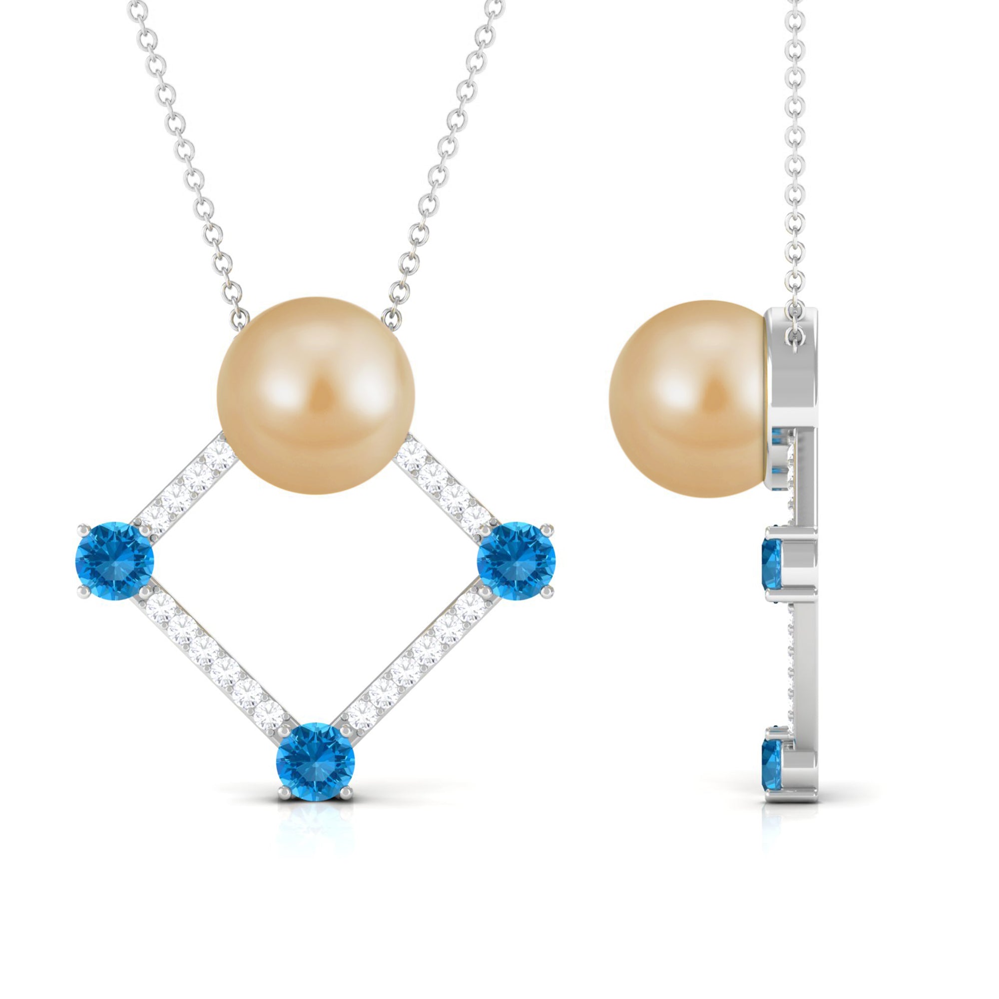 Arisha Jewels-Golden South Sea Pearl Contemporary Necklace with Blue Topaz