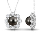 Arisha Jewels-Classic Black Tahitian Pearl Floral Pendant with Diamond