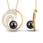 Arisha Jewels-Ocean Sea Wave Tahitian Black Pearl Pendant Necklace with Moissanite