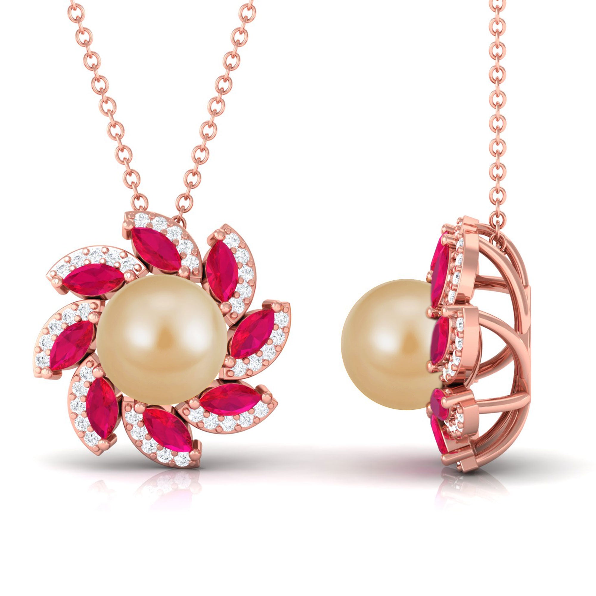 Arisha Jewels-Nature Inspired South Sea Pearl Flower Pendant with Ruby