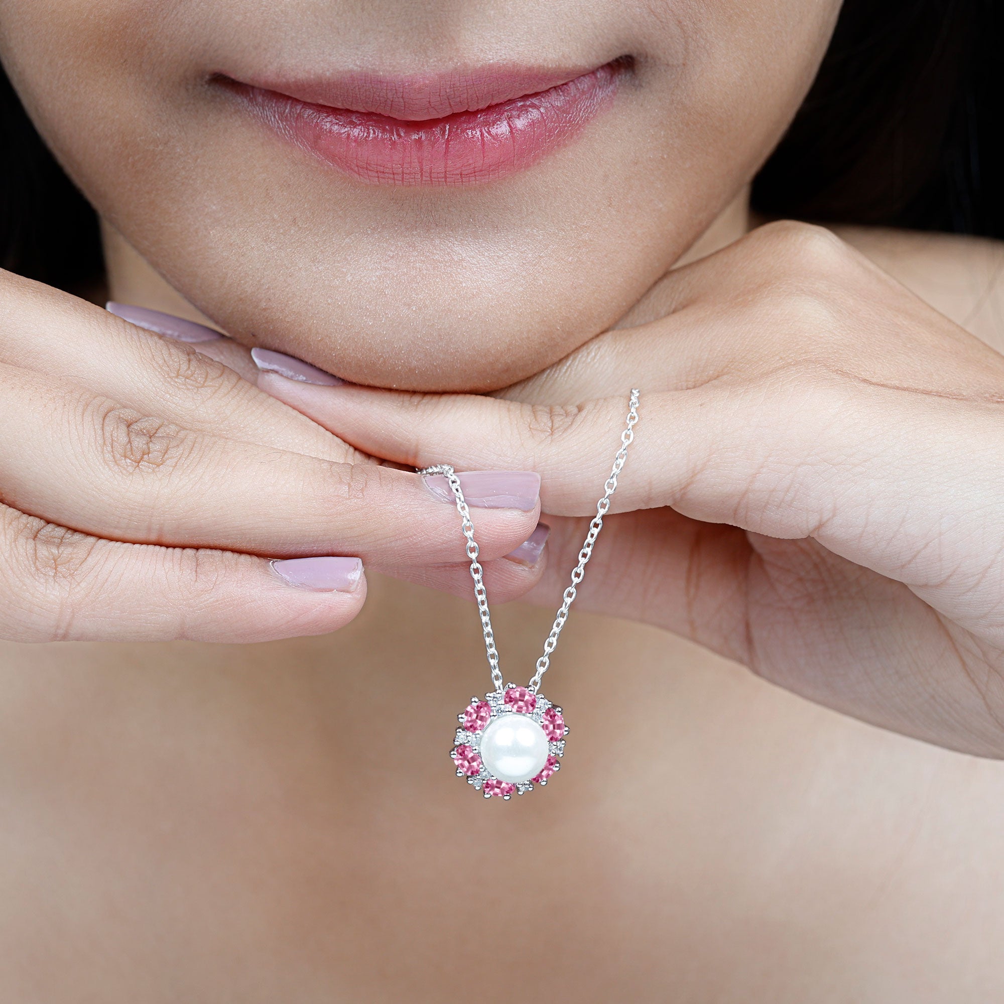 Arisha Jewels-Elegant Freshwater Pearl Pendant with Pink Sapphire
