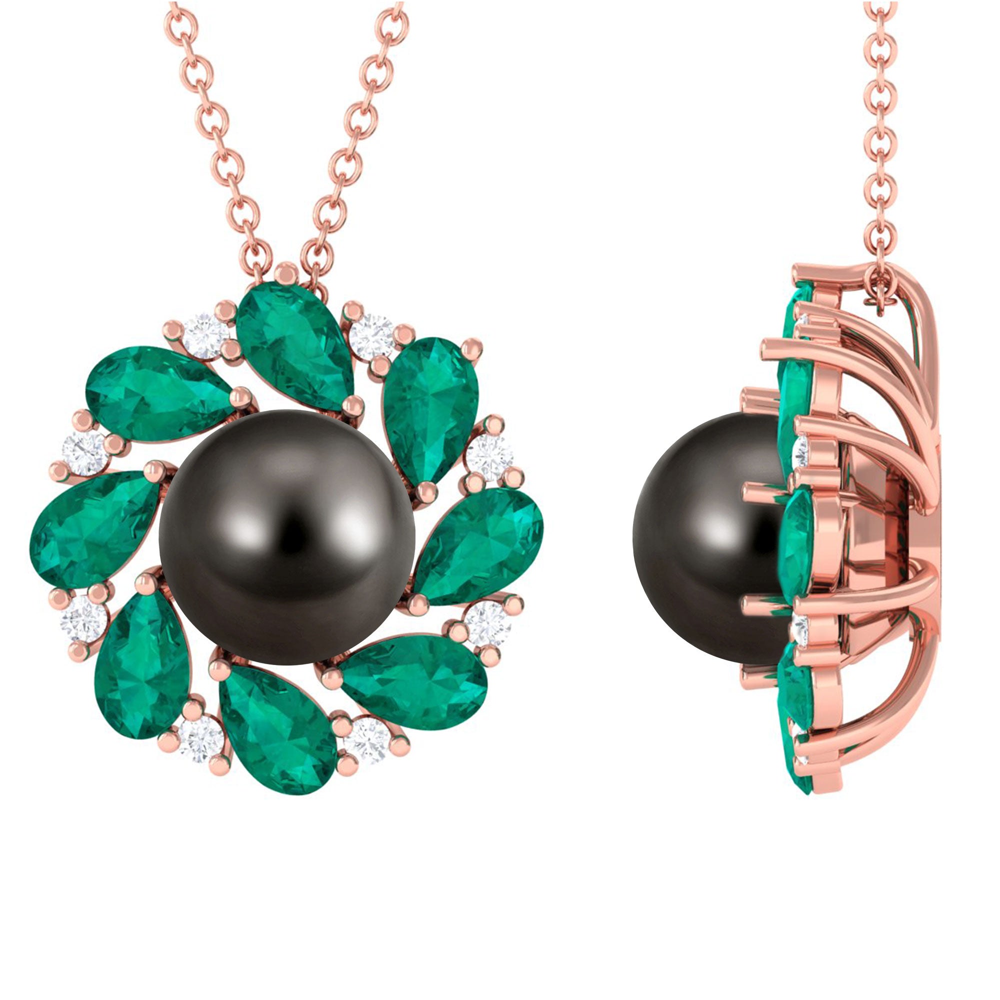 Arisha Jewels-Floral Inspired Tahitian Pearl Pendant with Emerald