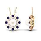 Arisha Jewels-Freshwater Pearl Statement Pendant Necklace with Sapphire and Diamond