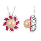 Arisha Jewels-Natural Certified South Sea Golden Pearl Pendant Necklace with Lab Grown Ruby in Moissanite