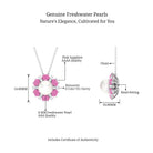 Arisha Jewels-Cultured Freshwater Pearl Flower Pendant Necklace with Lab Pink Sapphire and Moissanite