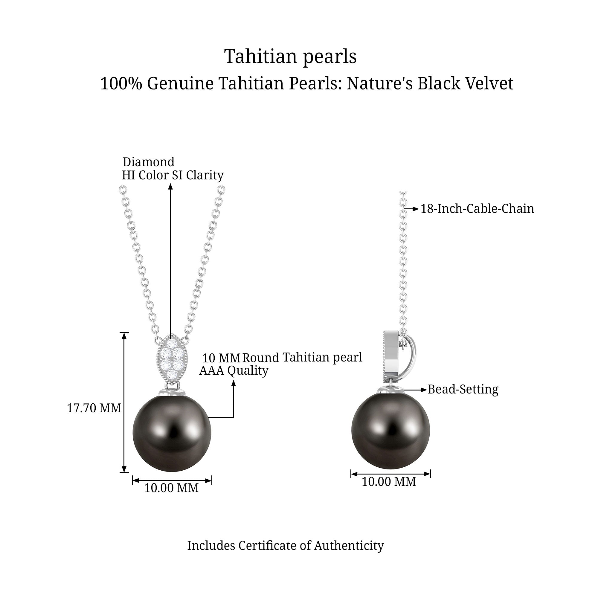 Arisha Jewels-Natural Tahitian Pearl Solitaire Pendant with Diamond