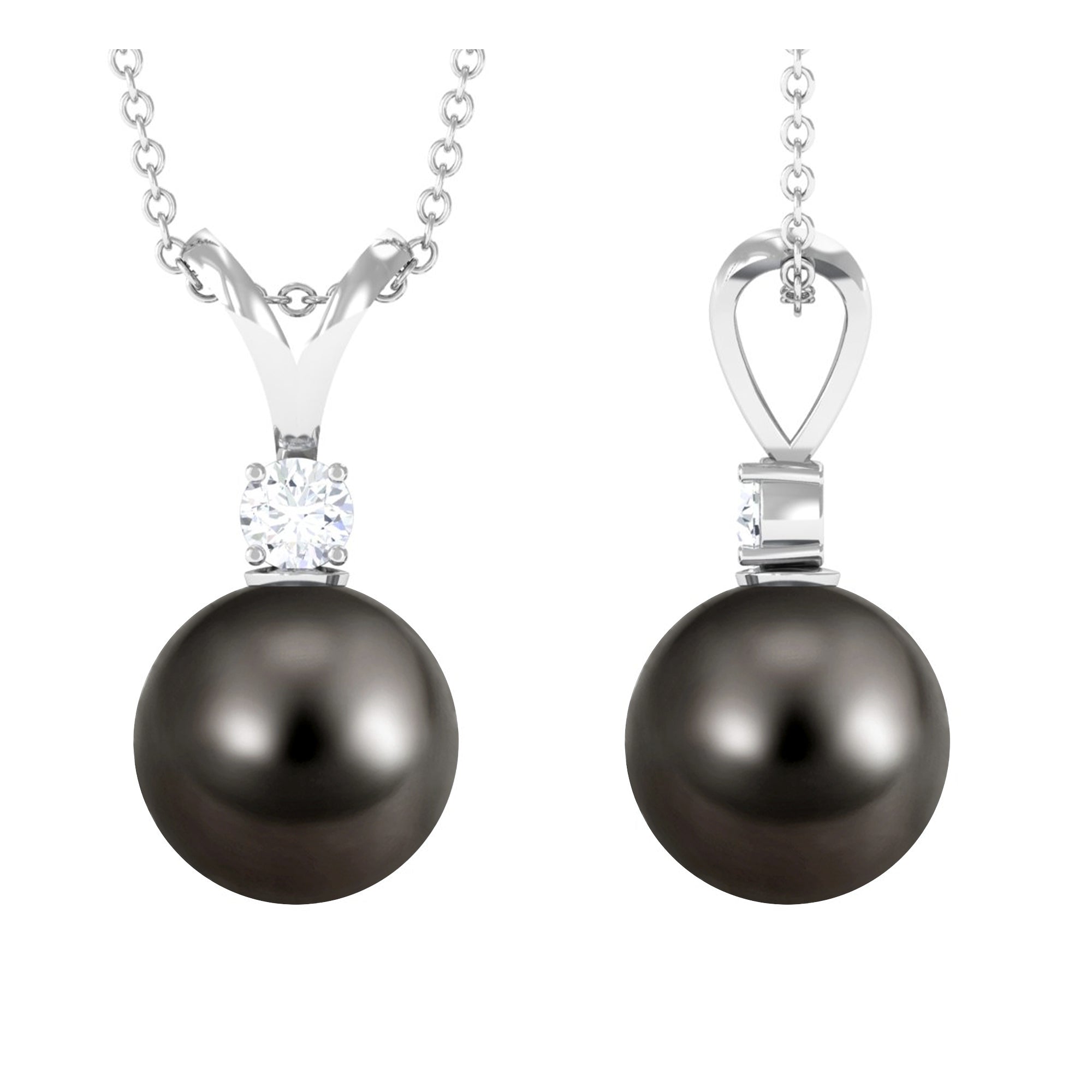 Arisha Jewels-Tahitian Black Pearl Solitaire Pendant Necklace with Diamond