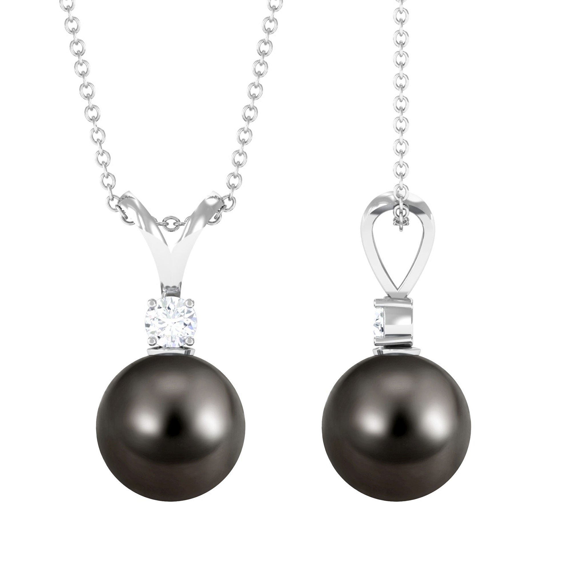 Arisha Jewels-Tahitian Black Pearl Solitaire Pendant Necklace with Diamond